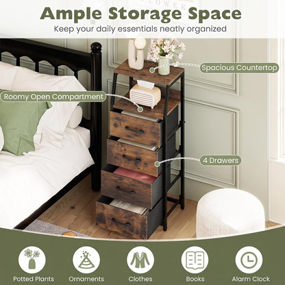 4-Drawer Storage Cabinet with Detachable and Foldable Fabric Drawers