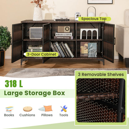 318 L Patio Wicker Storage Cabinet Deck Box with Removable Shelves
