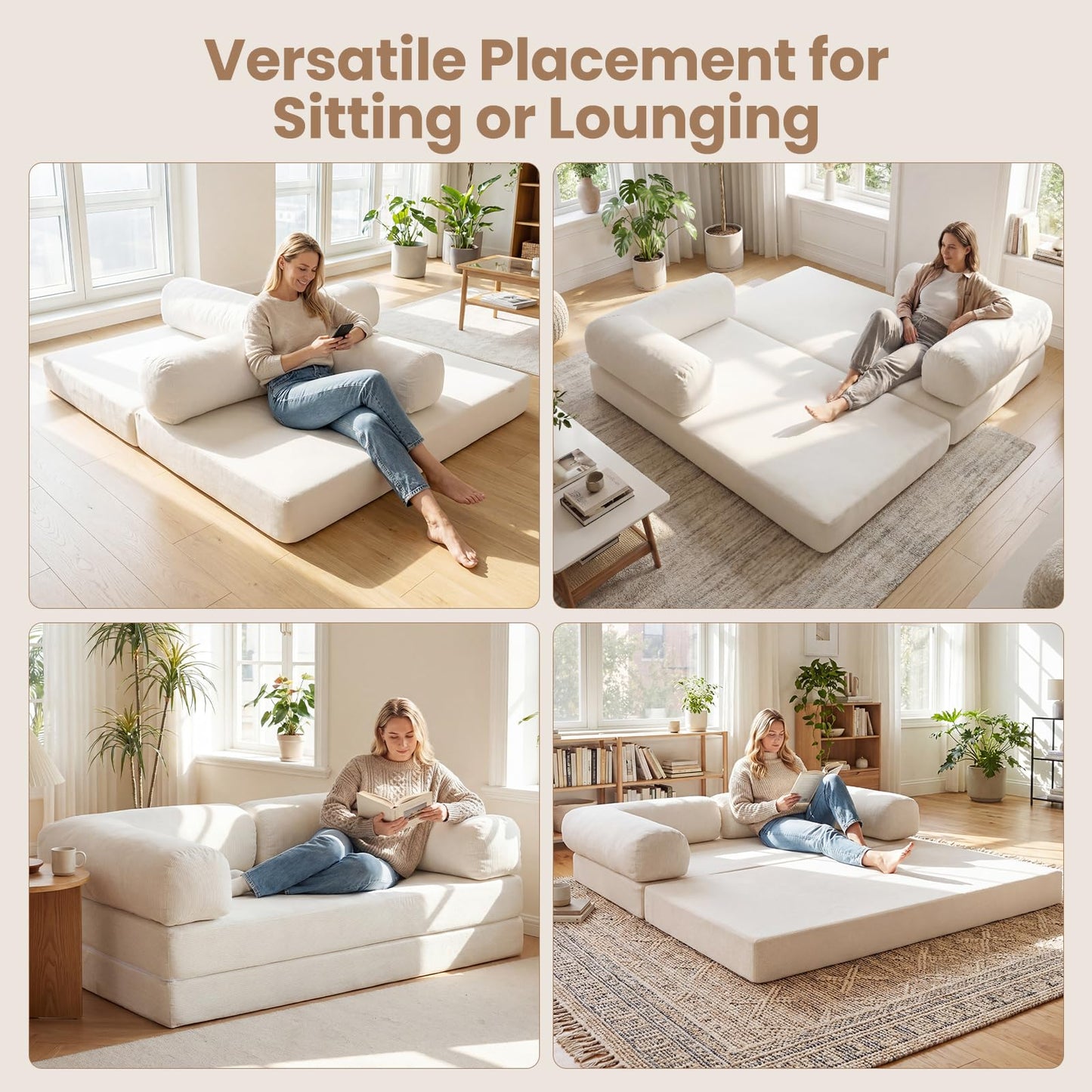 Folding Sofa Bed Double, 4-in-1 Convertible Sleeper Chair Futon Couch Bed