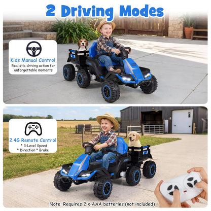 24V Ride on Tractor with Trailer, Kids Electric Car