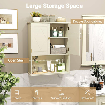 Bathroom Wall Cabinet with Open Shelf and Adjustable Shelf