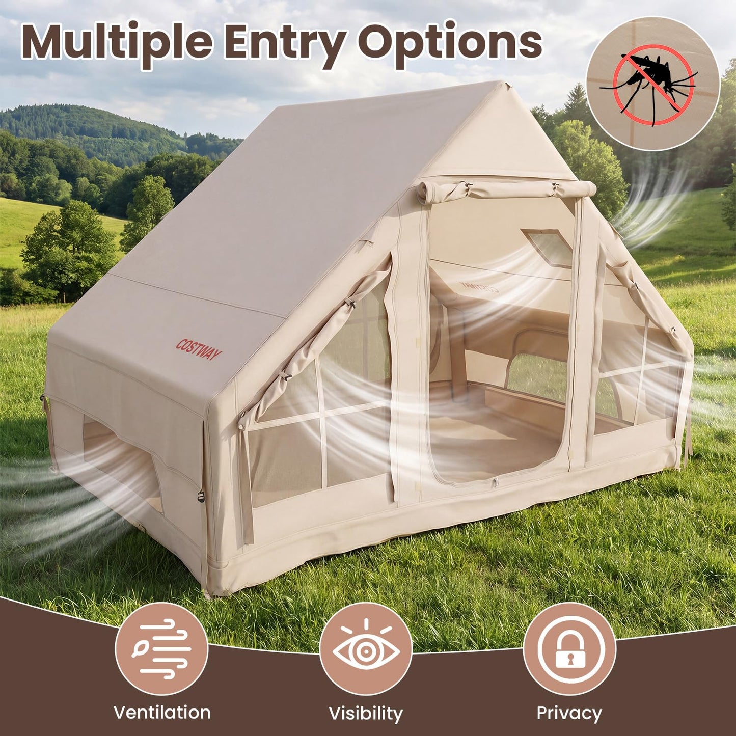 Inflatable Camping Tent with Stove Jack 4 Season Blow Up Tent with Pump