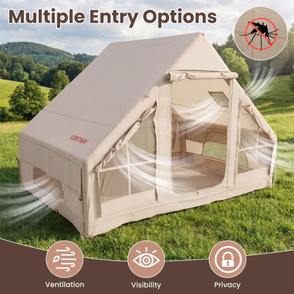 Inflatable Camping Tent with Stove Jack 4 Season Blow Up Tent with Pump