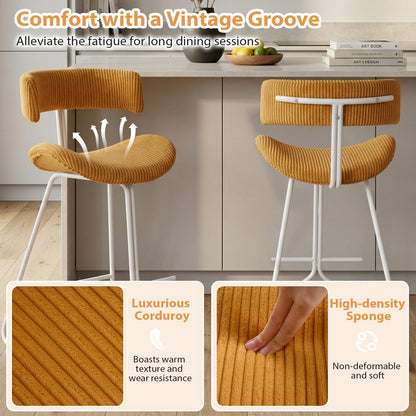 Bar Stools Set of 2, Fabric/PU Leather Upholstered Bar Chairs with Curved Back