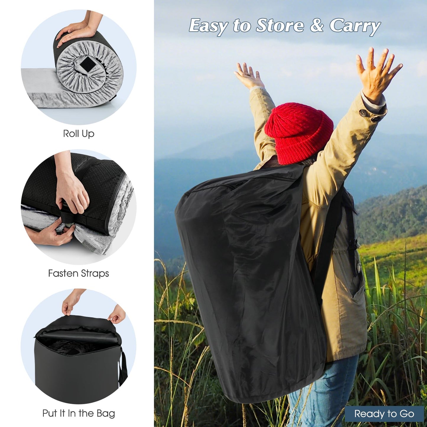 Waterproof Roll up Lightweight Memory Foam Camping Mattress with Carrying Bag