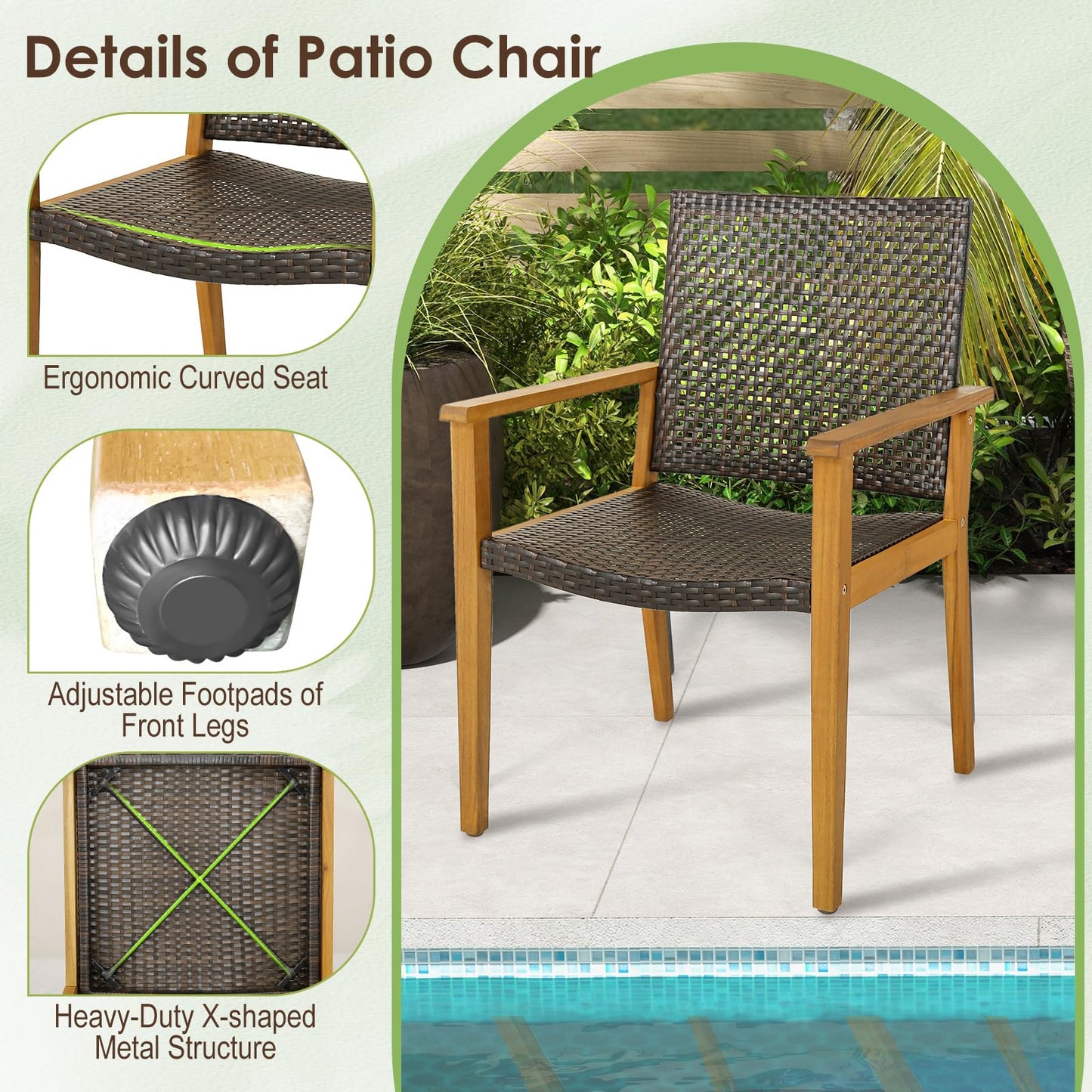 Rattan Garden Chairs Set of 4 for Backyard Poolside Balcony