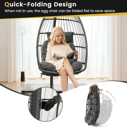 Foldable Rattan Hanging Chair with Soft Cushion and Head Pillow