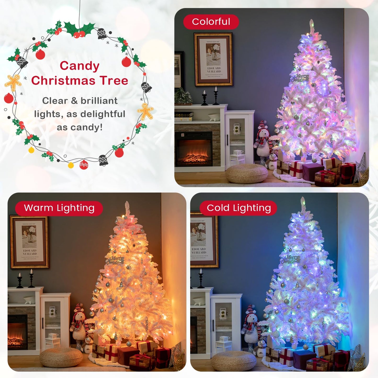 Flocked Artificial Xmas Tree with 808 PVC Branch Tips and 350 LED Lights