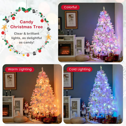 Flocked Artificial Xmas Tree with 808 PVC Branch Tips and 350 LED Lights