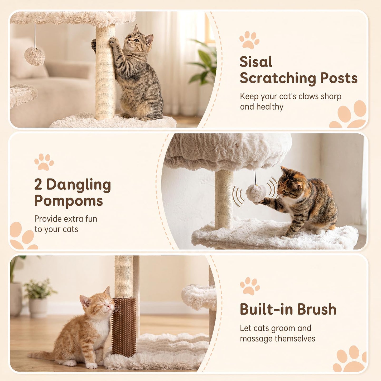 Cat Tree with Sisal Scratching Posts and Platform for Indoor Cats