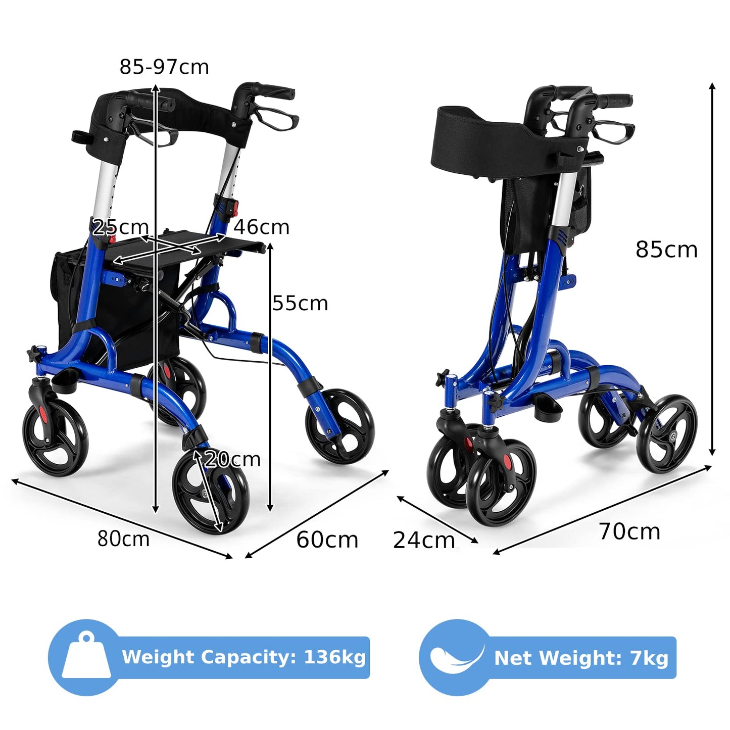 2 in 1 Walker Aluminium Mobility Walking Aid with Seat Adjustable