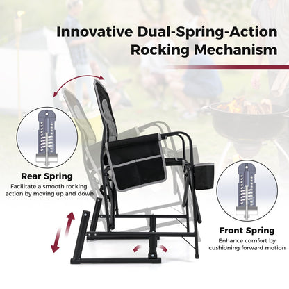 Outdoor Foldable Padded Rocker Camping Chair with Cup Holder