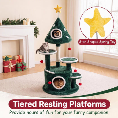 127cm Christmas Cat Tree, Multi-level Cats Activity Tree