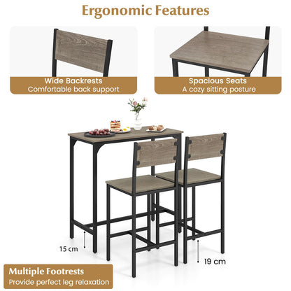 3 Piece Bar Table Set with Pub Dining Table and 2 Bar Stools for Small Space