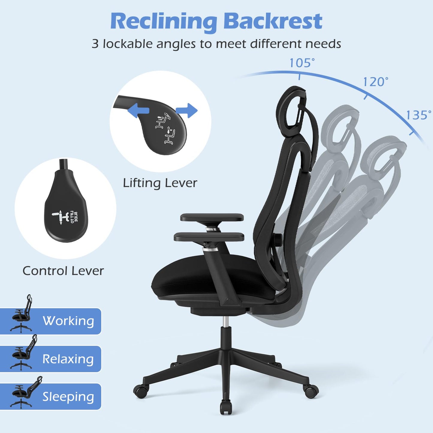 Ergonomic Mesh Office Chair High Back Executive Chair with Adjustable Lumbar Support