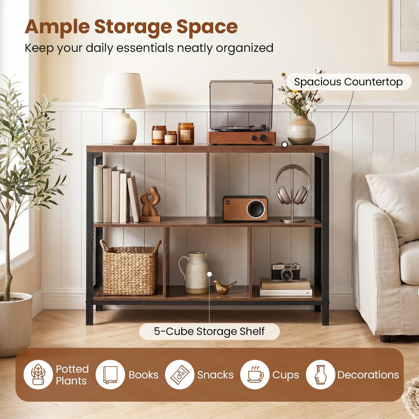 Storage Bookcase, Wooden Freestanding Bookshelf Side Cabinet with Metal Legs