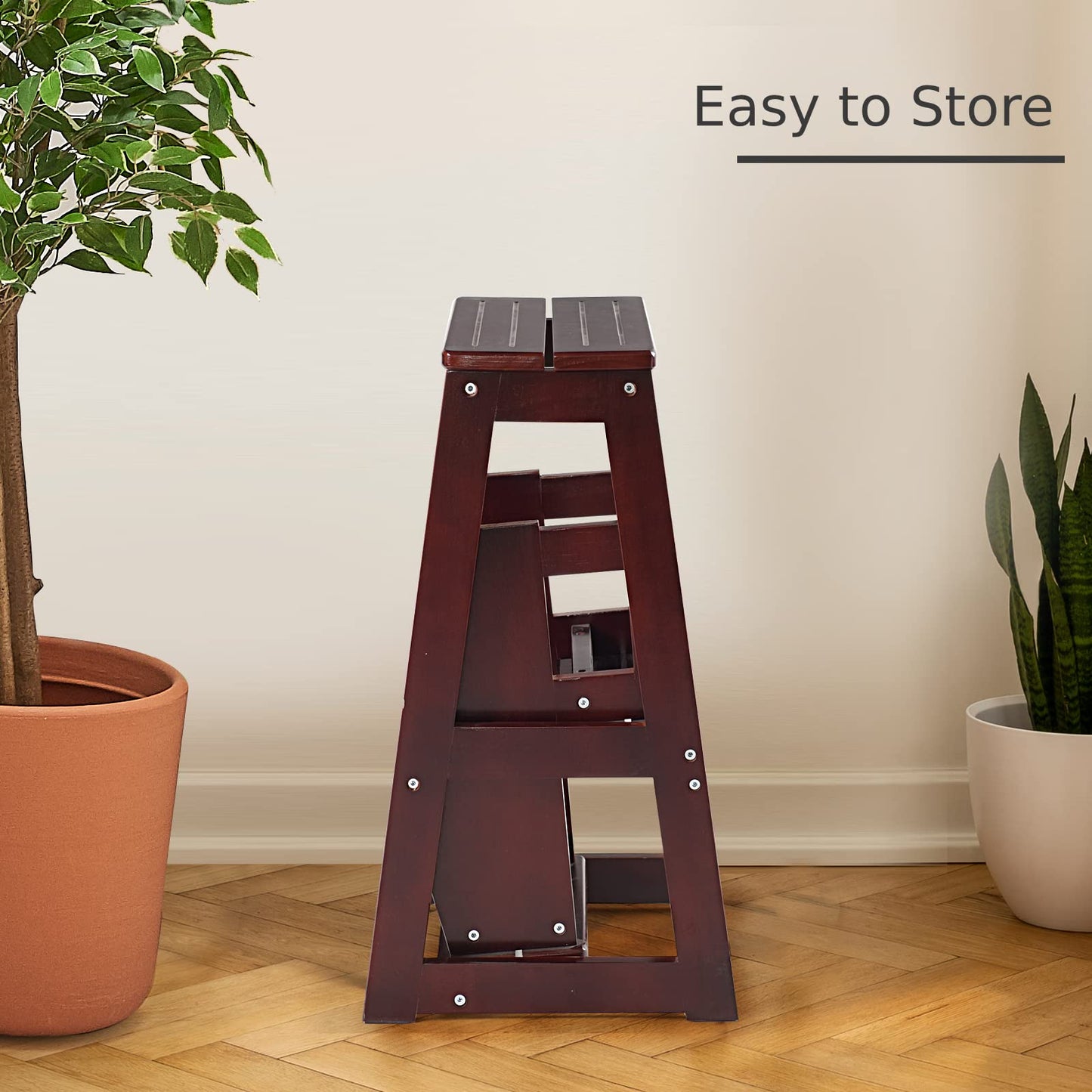Folding 3 tier Step Stool Wooden Folding Stepladder Shelf
