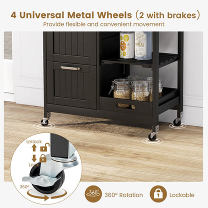Kitchen Island Rolling Cart Utility Cart on Lockable Wheels with 3 Drawers
