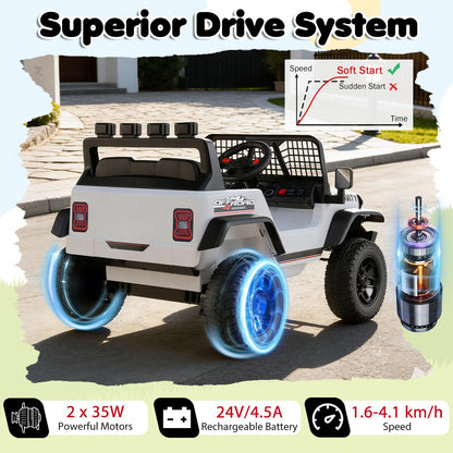 24V Kids Ride on Car with Remote Control, LED Lights, Horn