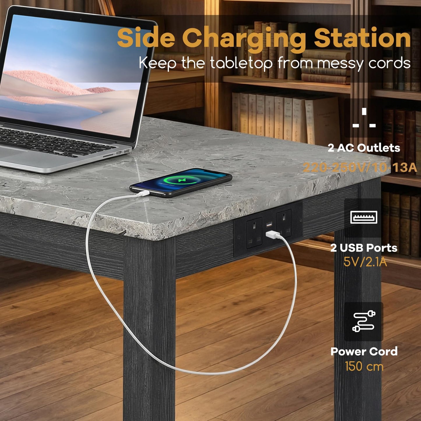 Bar Table Set with 2 Stools, 3 Pieces Breakfast Bar Set with Power Outlets
