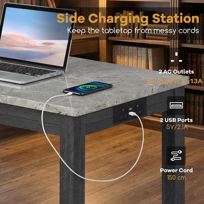 Bar Table Set with 2 Stools, 3 Pieces Breakfast Bar Set with Power Outlets