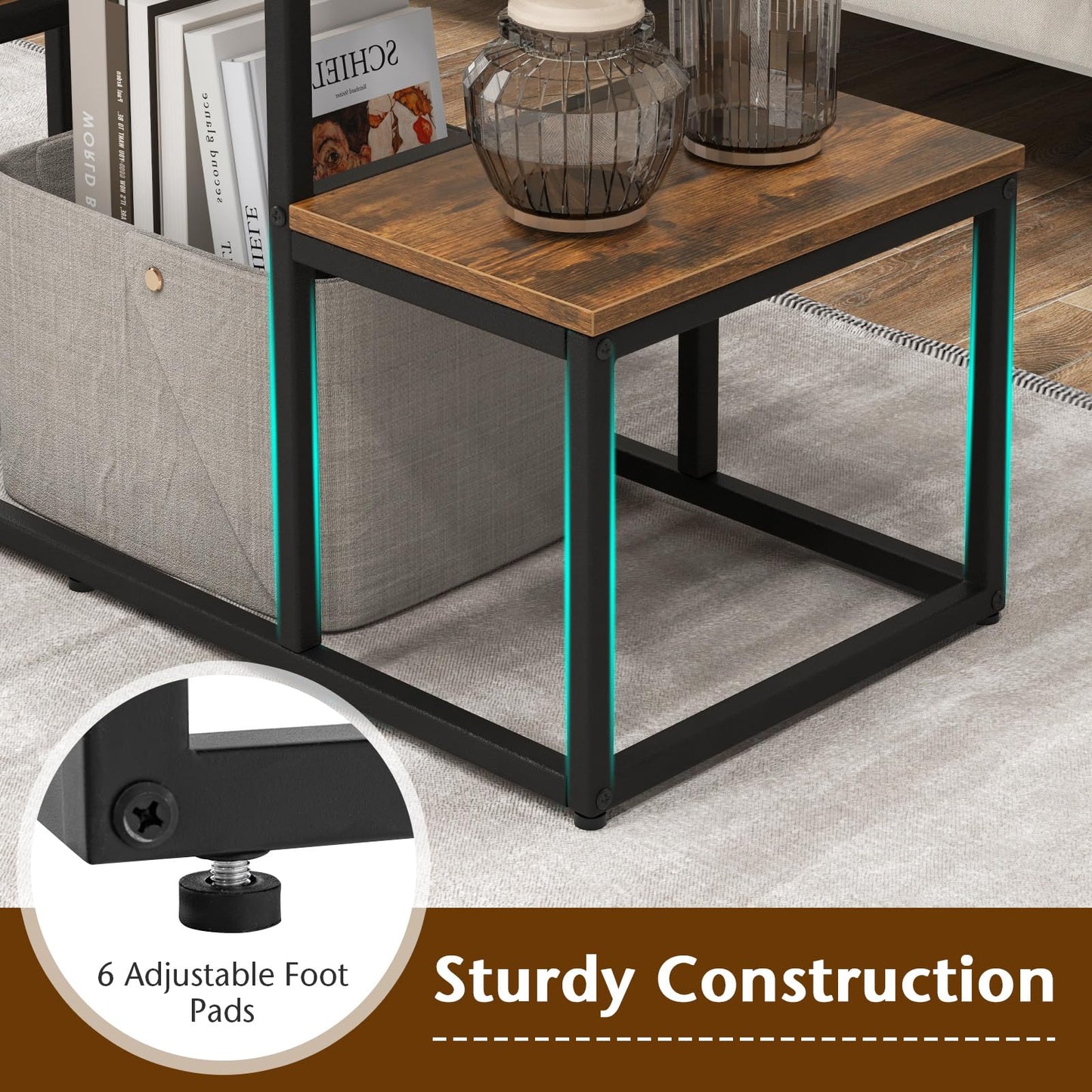 Rustic TV Console Table Industrial Sofa Table with Open Storage Shelves