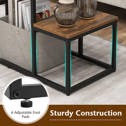 Rustic TV Console Table Industrial Sofa Table with Open Storage Shelves