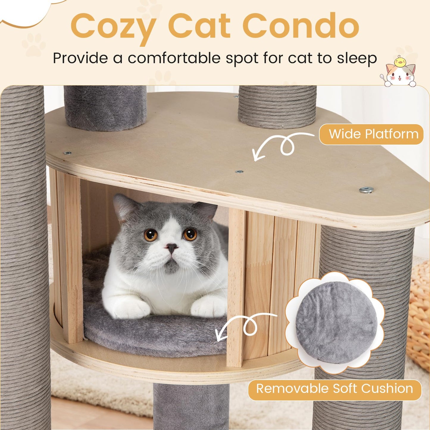 Cat Tree, Tall Multi-Layer Cats Tower with Comfy Padded Top Perch