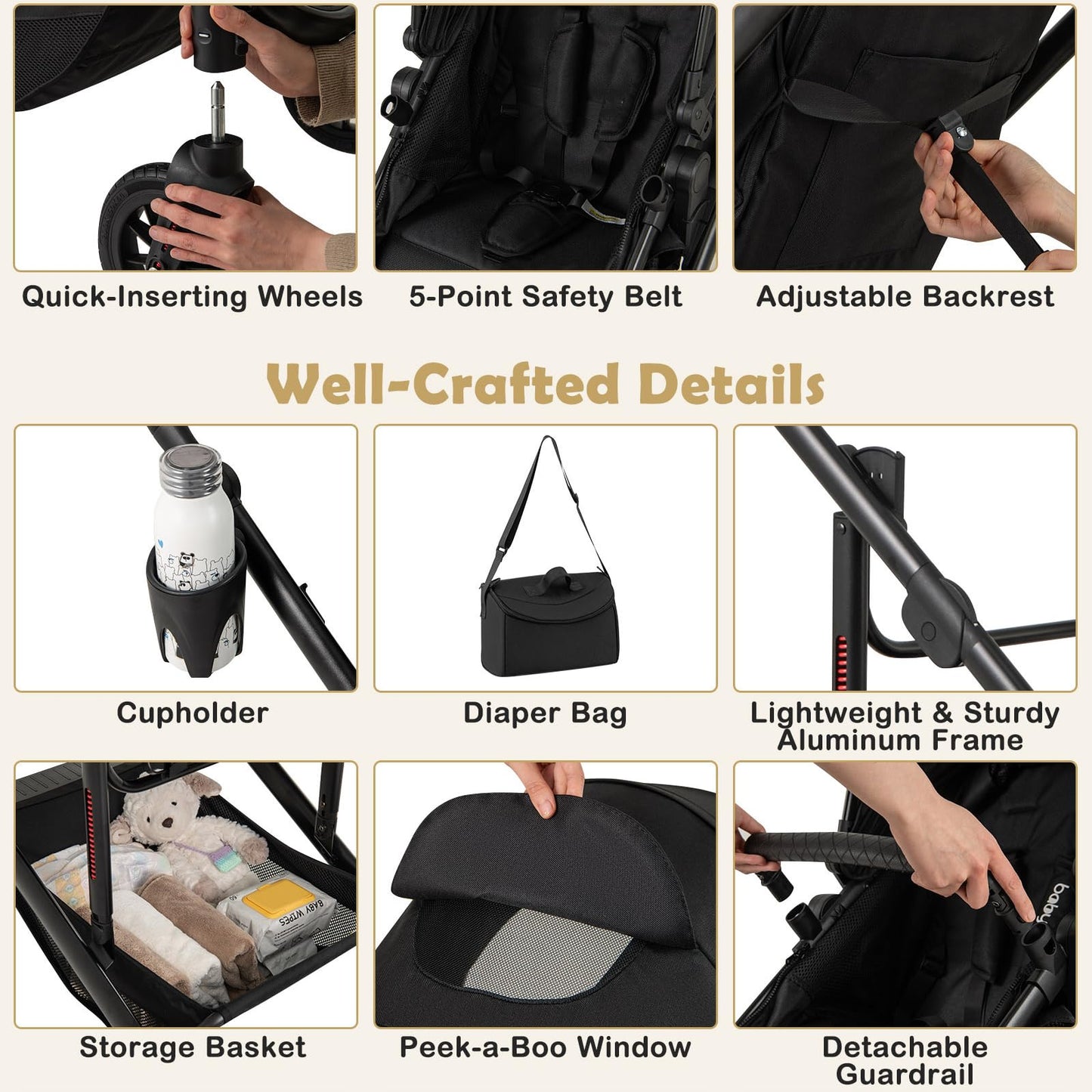 3-in-1 Newborn Stroller Folding Convertible High Landscape Toddler Stroller