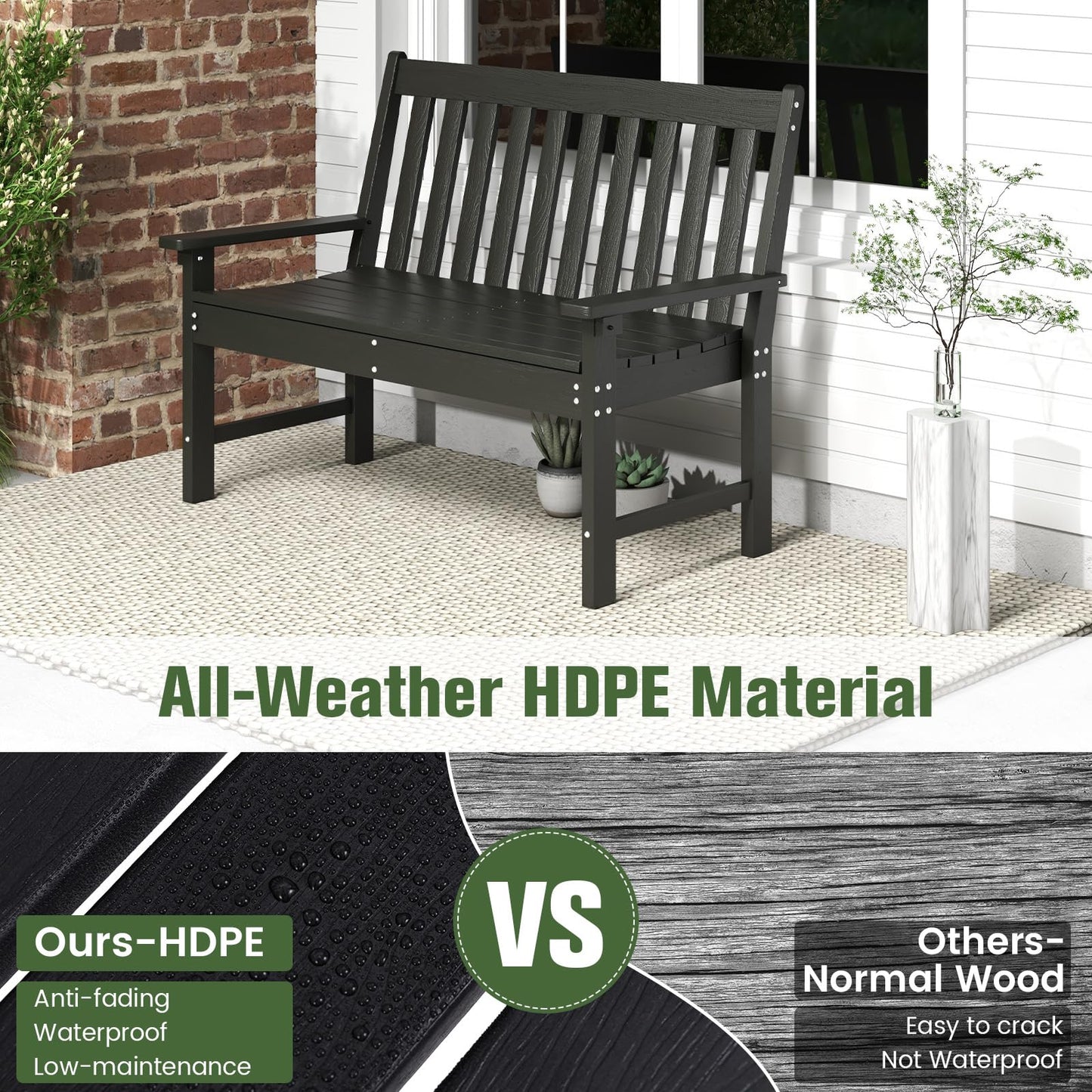 2-Seater All-Weather HDPE Patio Loveseat Park Bench Chair
