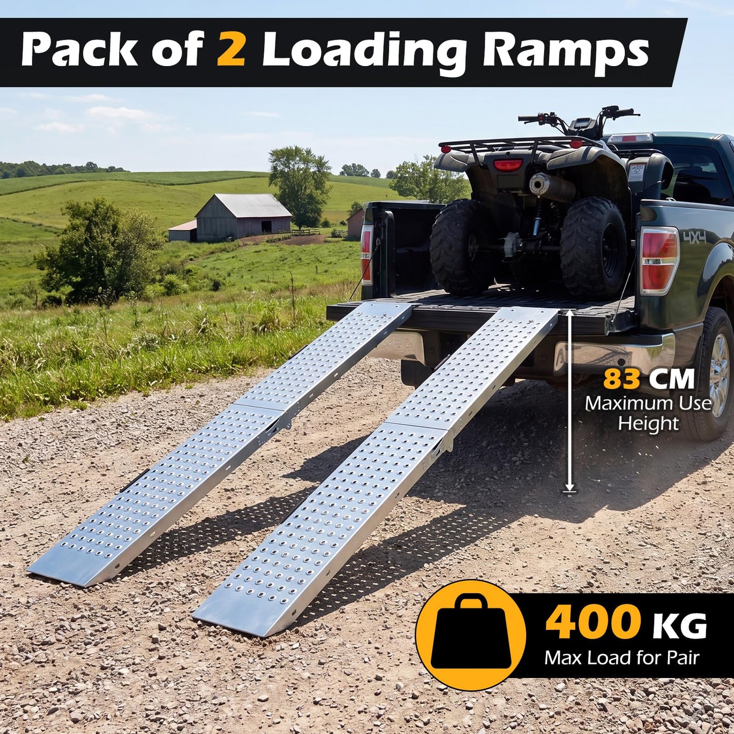 Folding Loading Ramps and 400 KG Capacity 2-Pack Multi-Use Ramps with Handles for Pickup Truck and Trailer