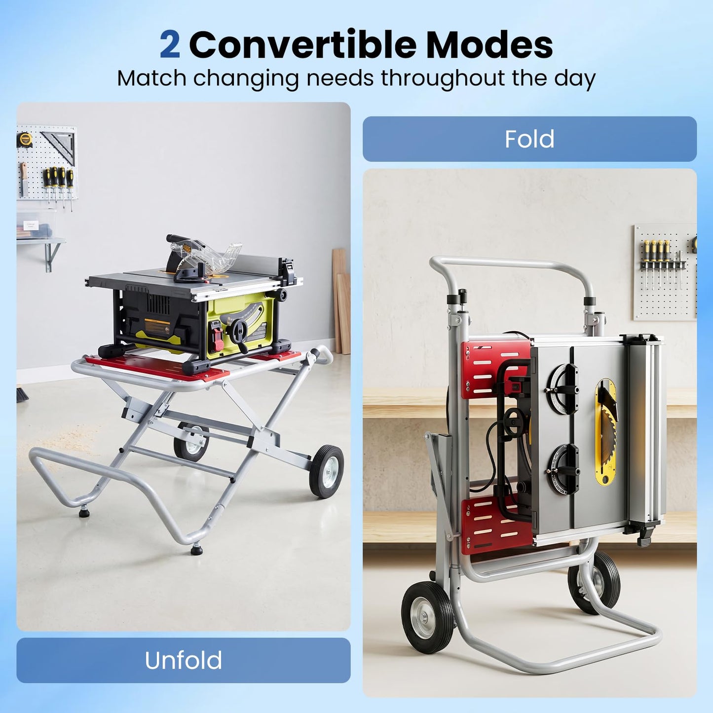 Rolling Foldable Heavy Duty Metal Base with 20cm Rubber Wheels