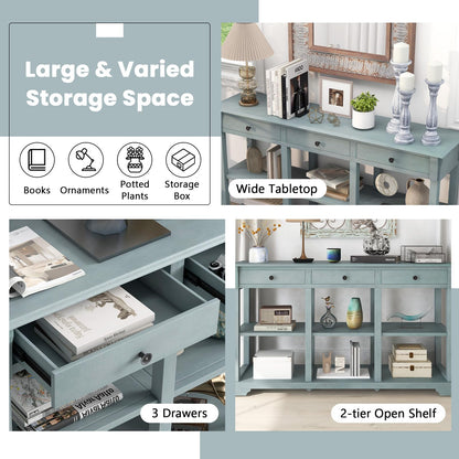 146cm Long Slim Entryway Sofa Table with 3 Drawers & Open Storage Shelves