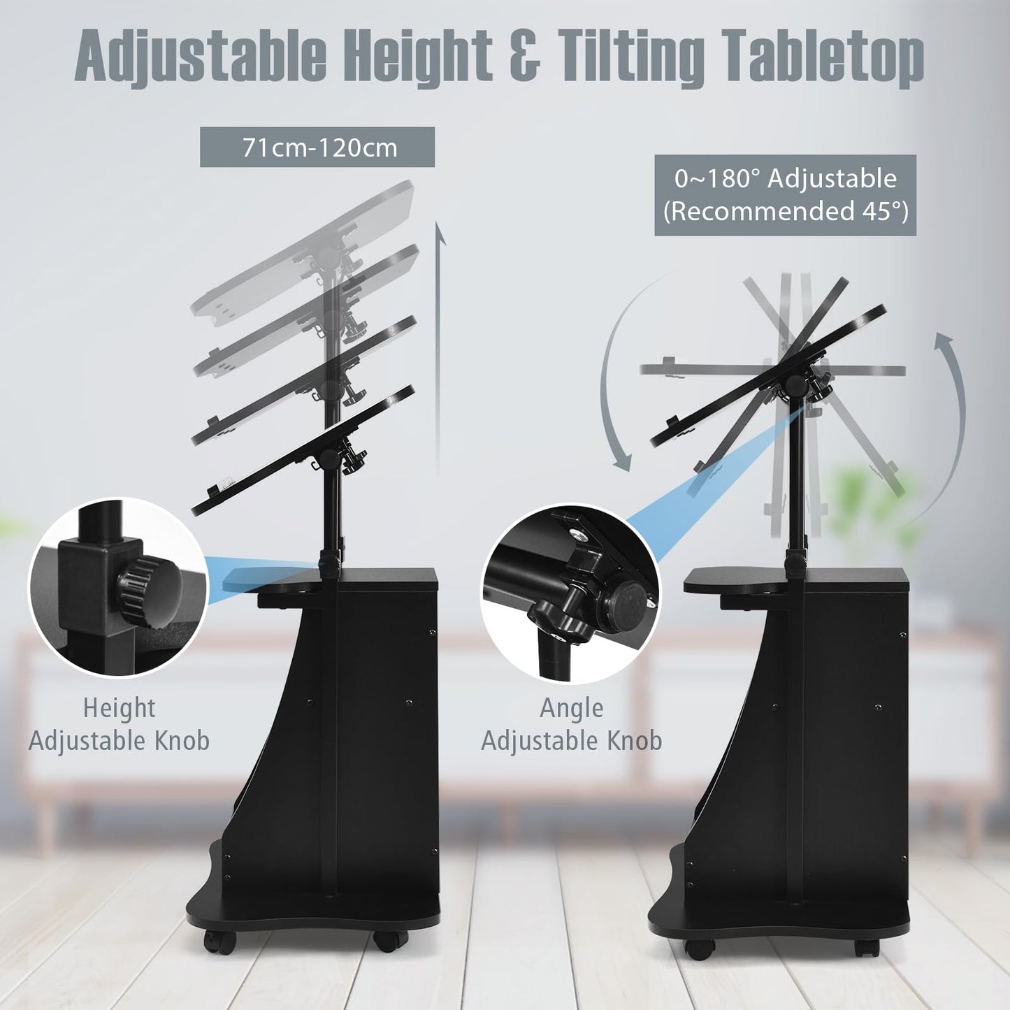 Laptop Cart Height Adjustable with Wheels