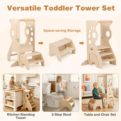2 in 1 Wooden Standing Tower with Removable Safety Bars