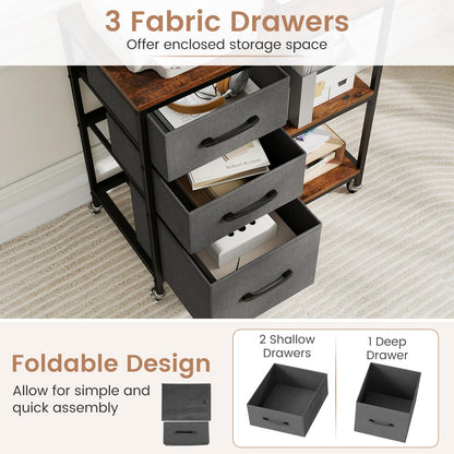 3-Drawer Mobile File Cabinet, Lateral Stationery Wooden Storage Cabinet