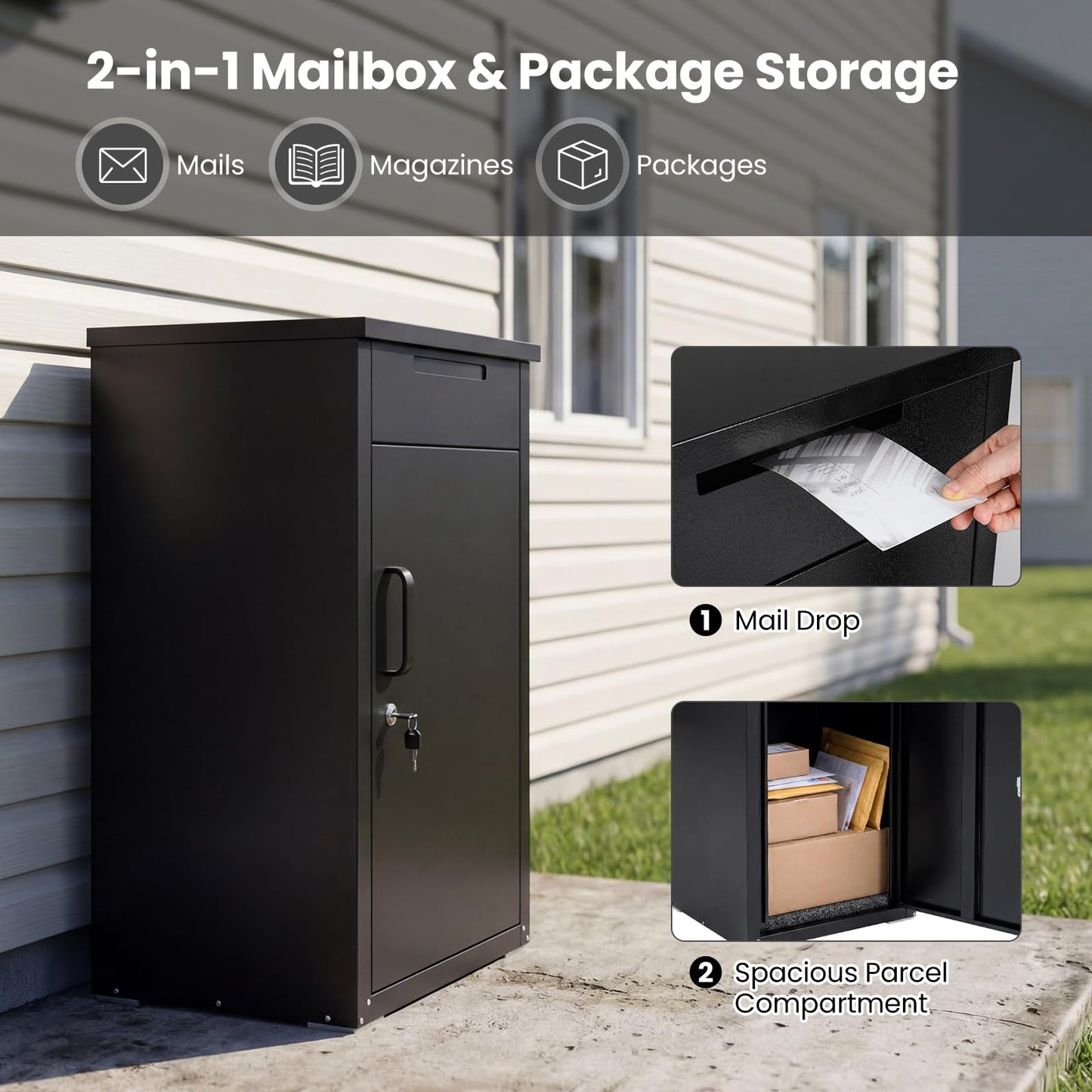 Lockable Package Delivery Box for Outside, Large Galvanized Steel Mailbox