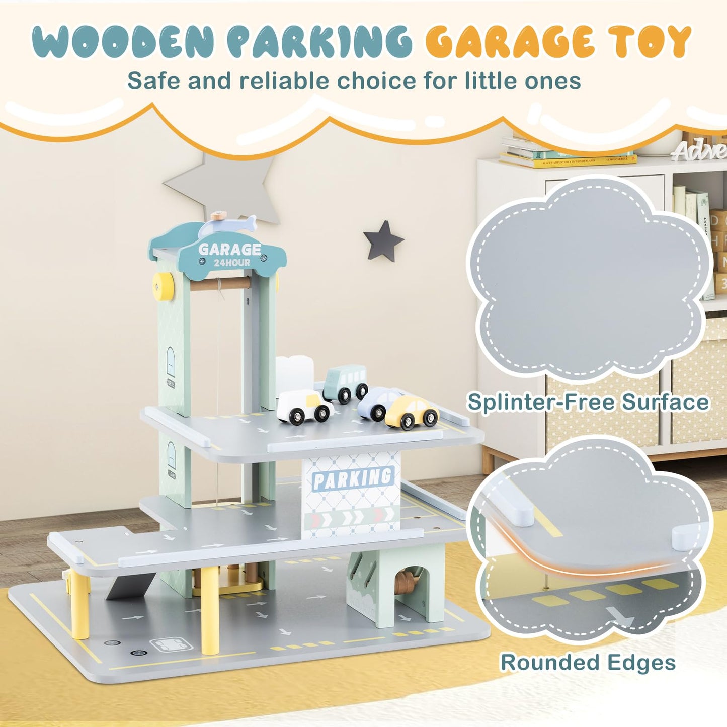 3 Storey Kids Parking Garage with 4 Toy Cars