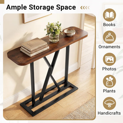 Console Table, 100cm Industrial Slim Accent Entryway Table Hall Desk