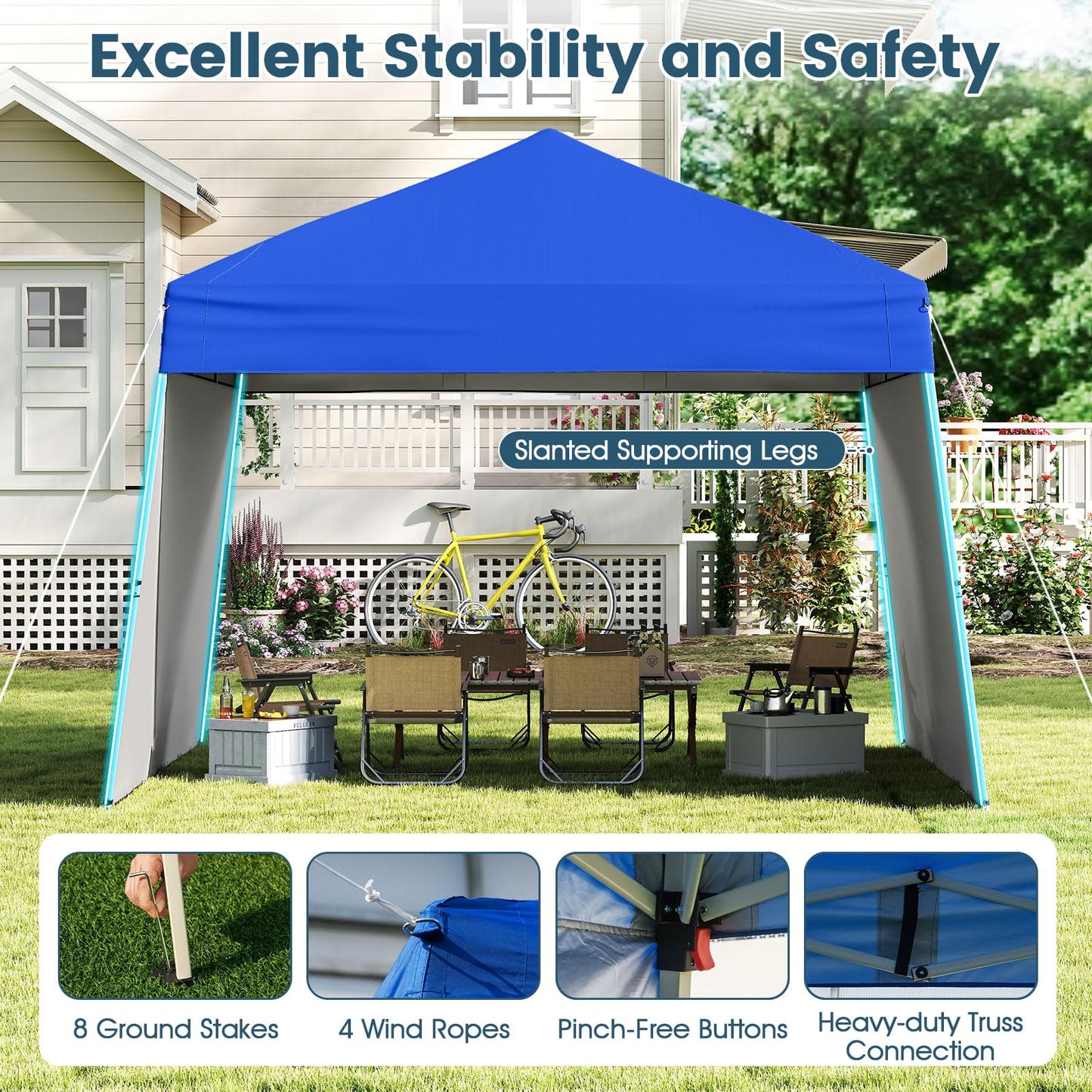 Pop up Canopy Tent with 2 Sidewalls Easy Setup Outdoor Sun Shelter