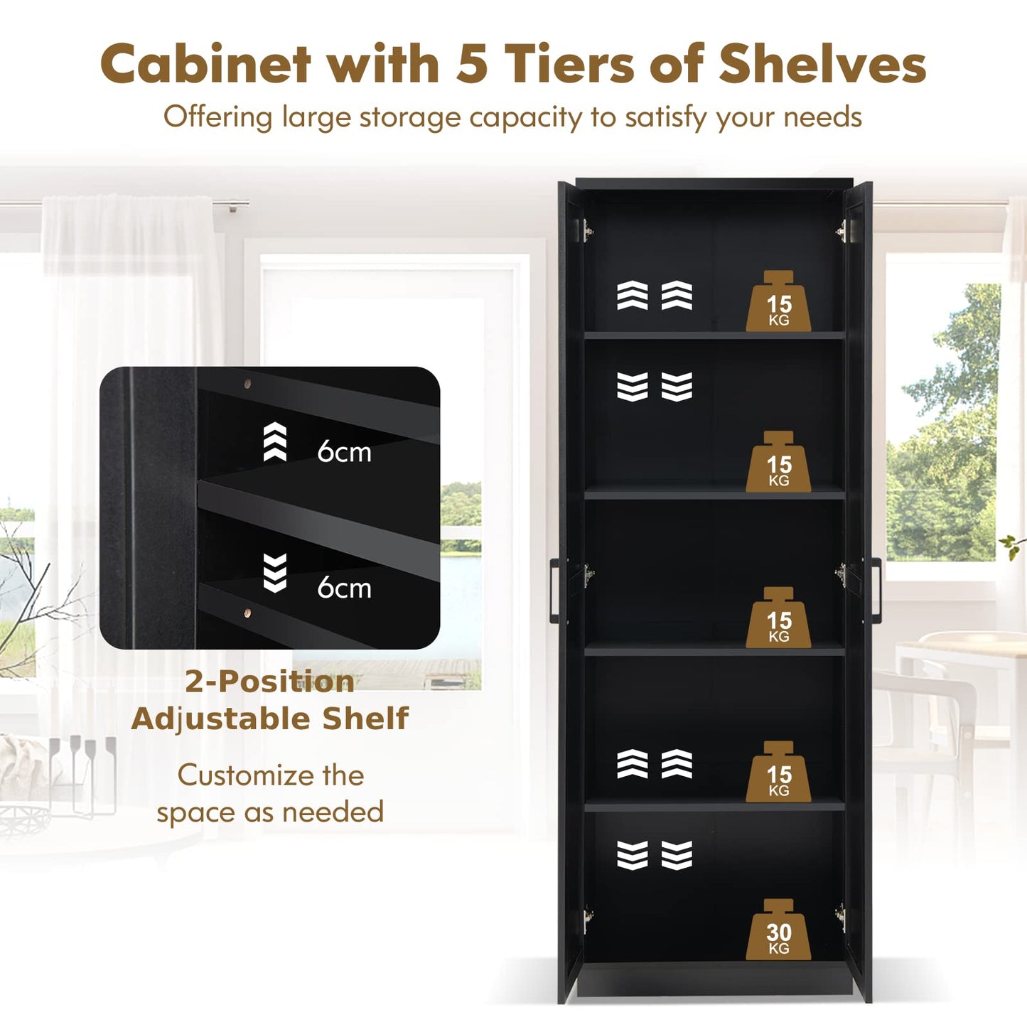 Wooden Storage Cabinet, Freestanding Tall Cupboard Sideboard