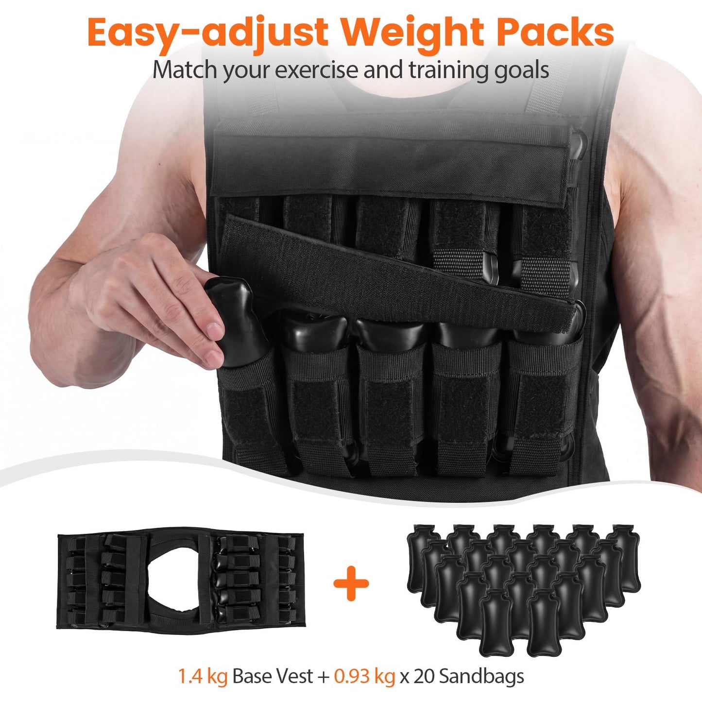Weighted Vest, 20kg Fitness Weight Vests with Adjustable Buckles & Mesh Bag