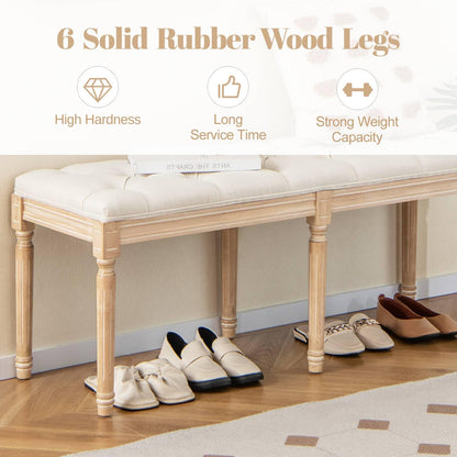 Vintage Entryway Bench with Solid Rubber Wood Legs
