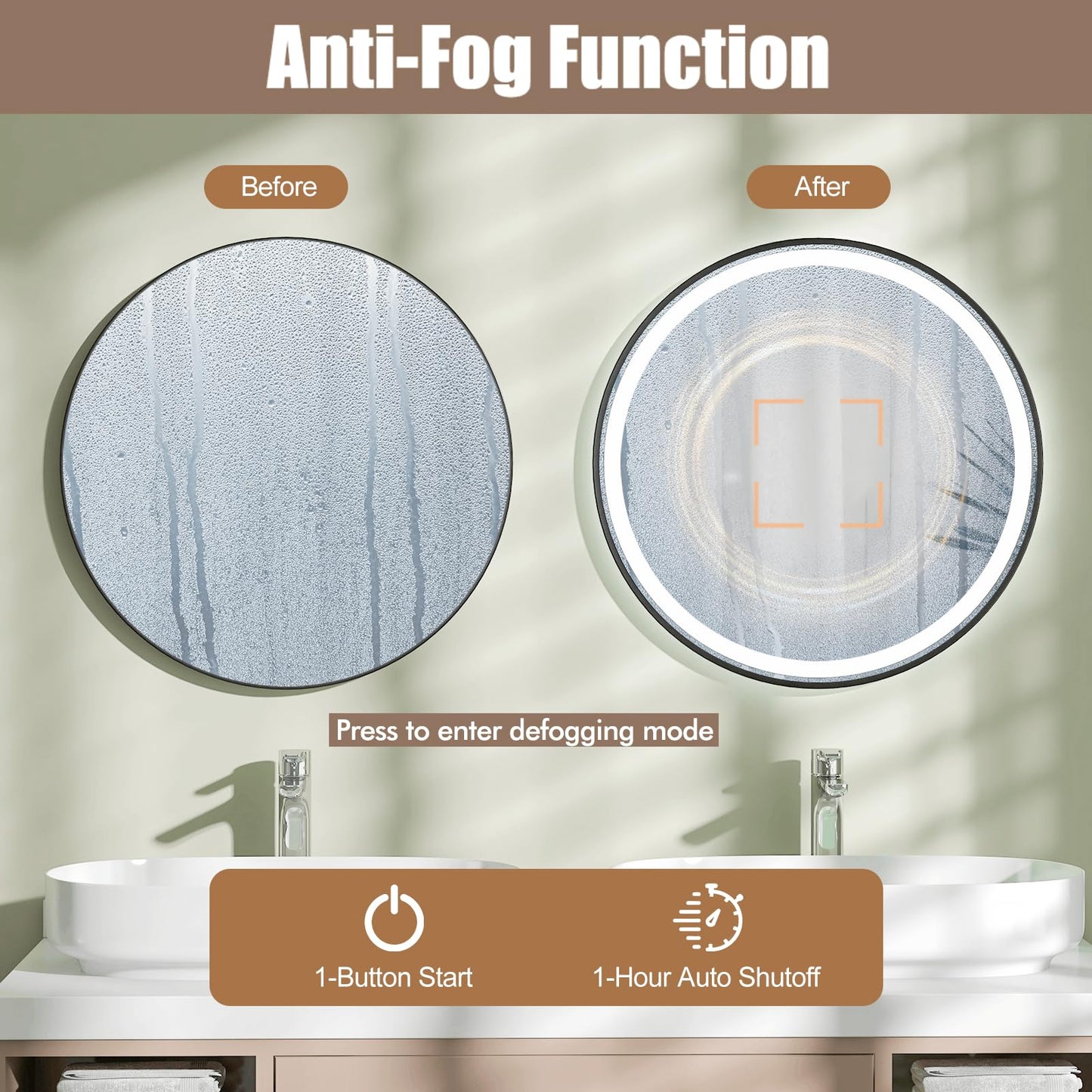 Lighted Bathroom Mirror with 3 Color LED Light Memory Function