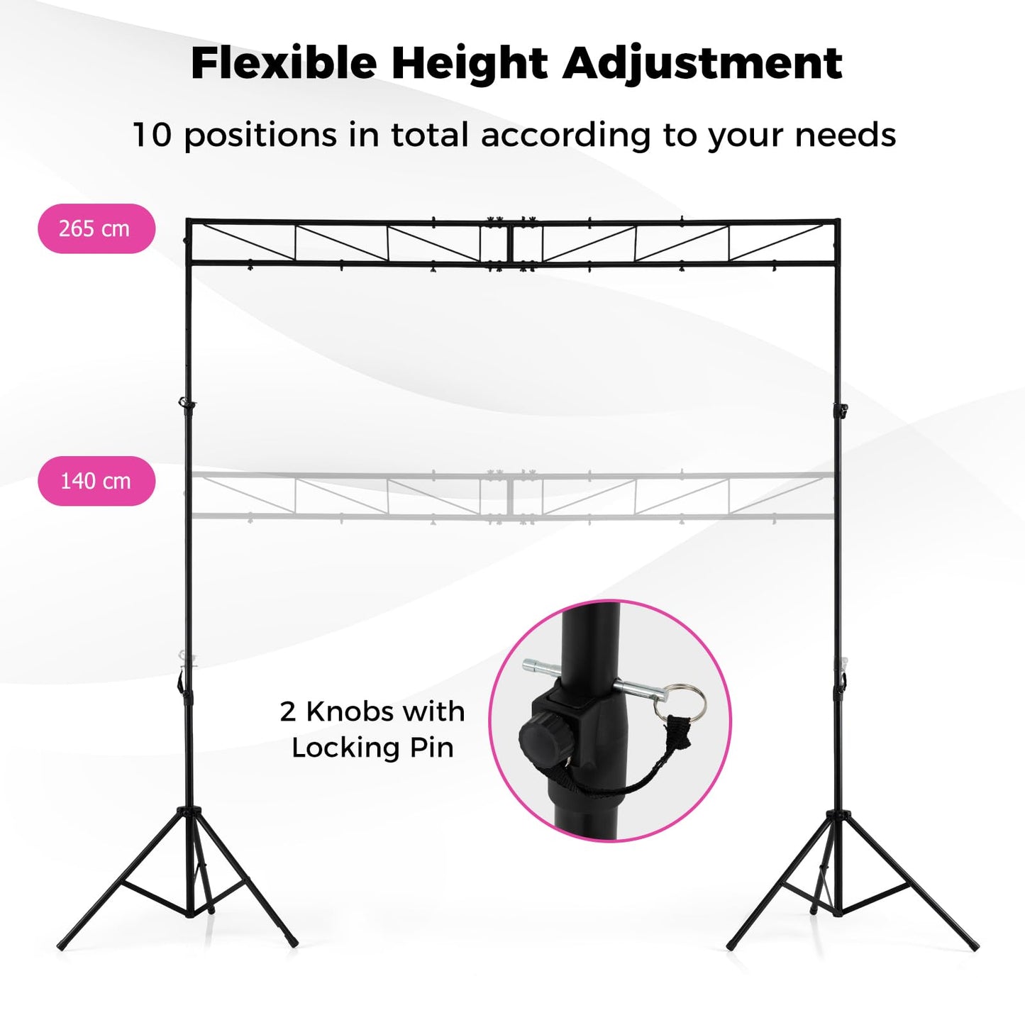 Lighting Truss System, 11-Level Height Adjustable Lighting Stand with 2 Folding Tripods