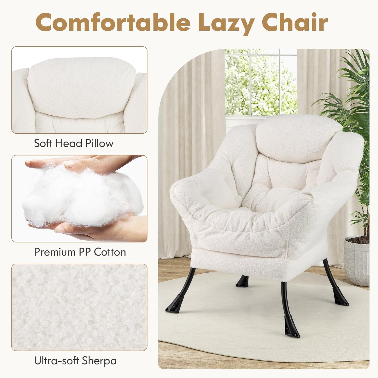 Giantex Armchair Accent Chair Sherpa Upholstered Lounge Armchair Leisure Sofa Chair (with Footstool)
