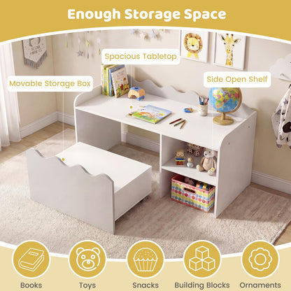 Scalloped Kids Bookshelf with Movable Drawer and Anti-Toppling Kit for Playroom