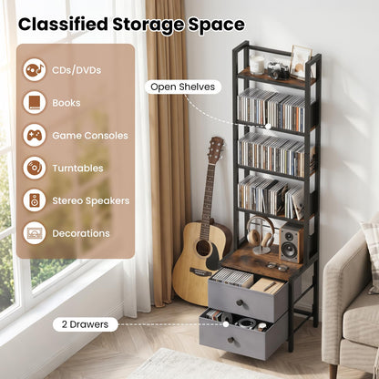 CD Storage Rack with Drawers, 5-Tier DVD Shelf Unit Vinyl Holder