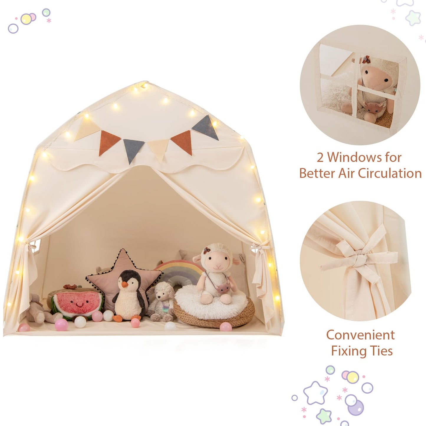 Kids Play Tent Bed Tent Extra Large with Lights for 3-12 Years Old