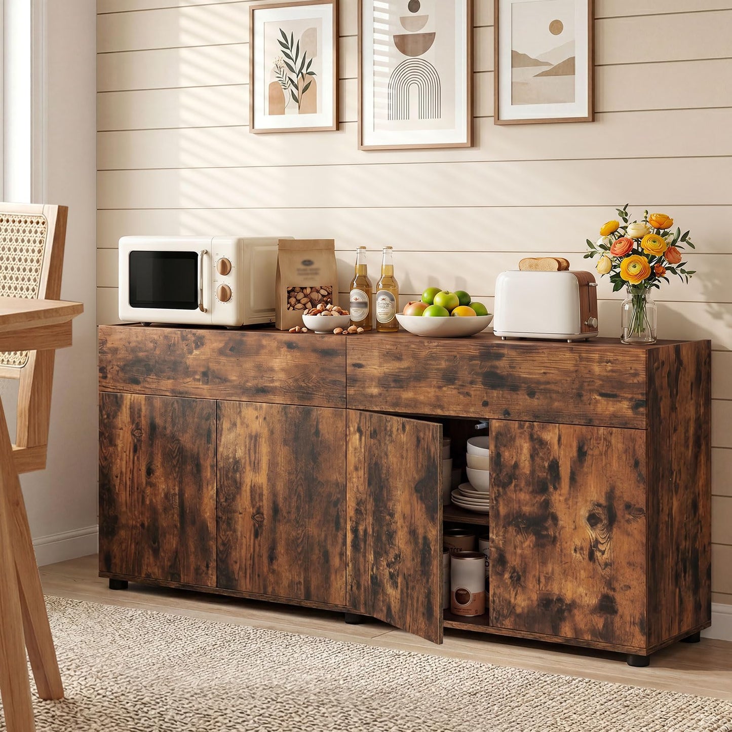 160cm Large Buffet Sideboard, 4 Door Storage Cabinet